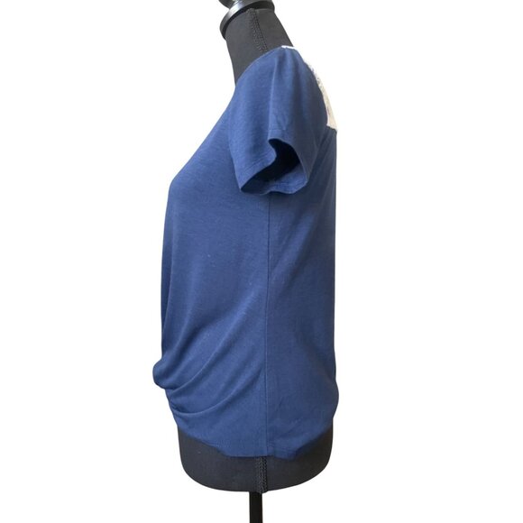 Knot front short sleeve lace back small top - Picture 2 of 6